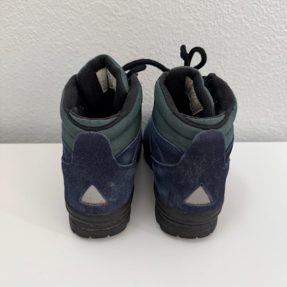 Vintage LL Bean Kids Suede Hiking Boots Blue Green Size 2 - Picture 3 of 8